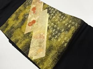 金彩短冊に花筏・扇・草花模様刺繍名古屋帯